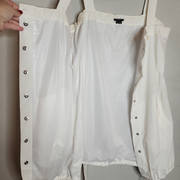 Theory Cinch Hem Button Front White Sleeveless Dress Belted Pockets Size 8 - Picture 2 of 16